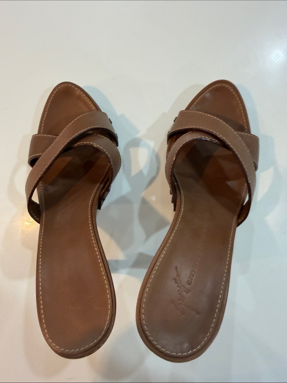 Giuseppe Zanotti Brown Leather Crisscross High Heel Slide - Picture 11 of 15